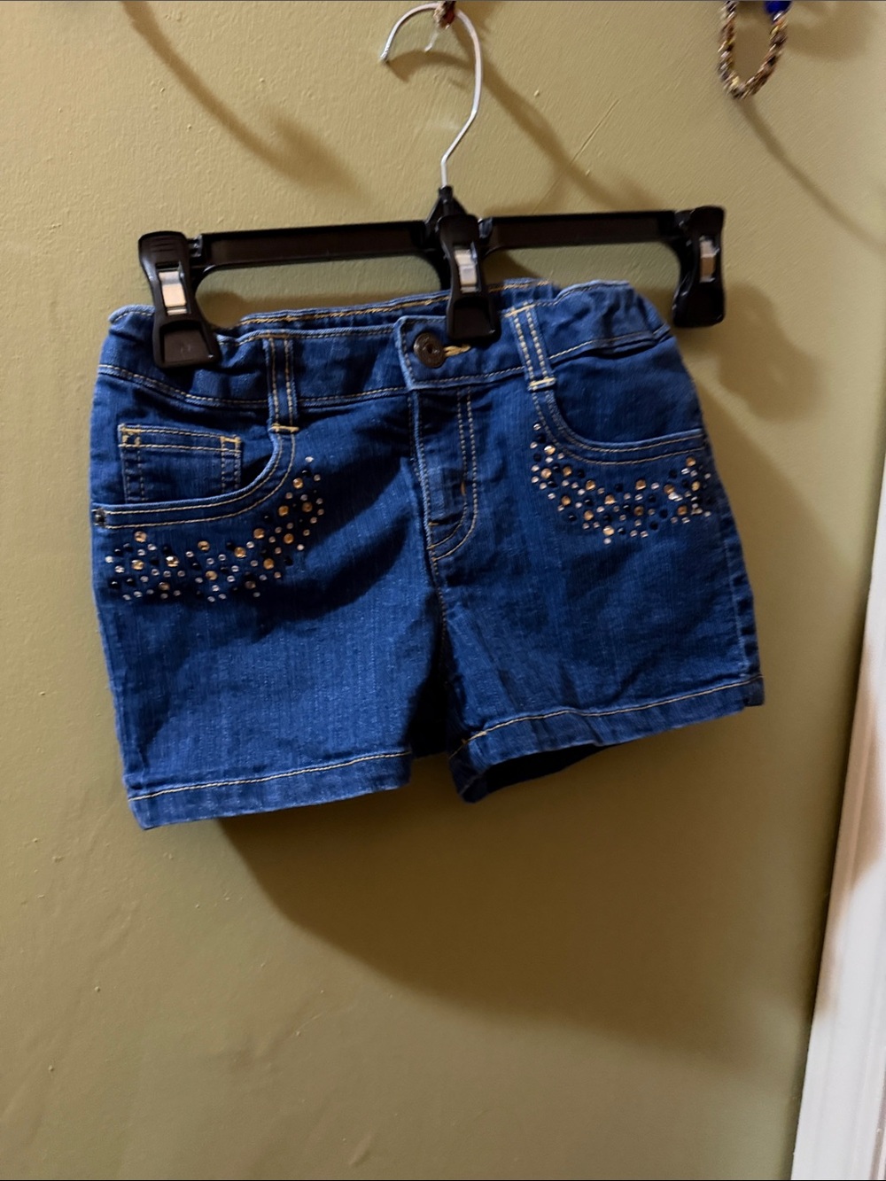 Girls Dark Blue Denim Shorts with Stud Detail